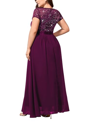 Image of Miusol Women's Plus Size Sequin Floral Lace V Neck Formal Gowns Evening Party Chiffon Maxi Dress