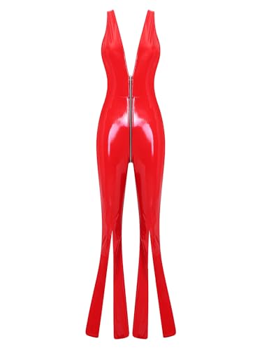 Body cuero mujer Alvivi con monos acampanados estilo clubwear para fiesta de adultos