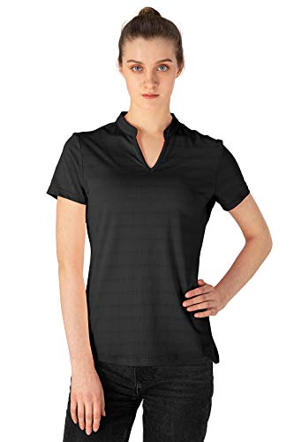 Ysento Women's Dry Fit Golf Polo Shirts Short Sleeve V Neck Collarless Athletic Activewear Shirts Black Xl #TOP2