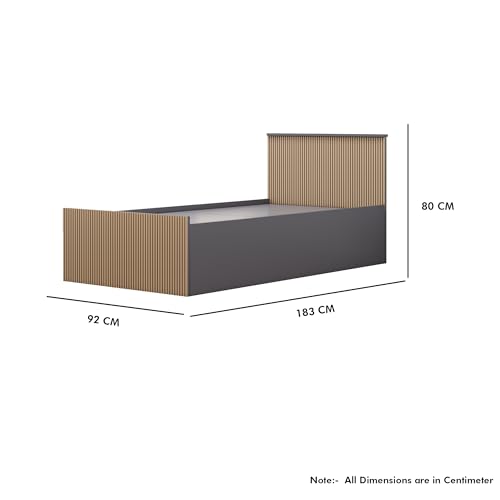 Image of Bniture Modern Single Size Bed with Storage Box | Engineered Wood Bed 3D Textured Panels | Dual Tone Cupboard for Bedroom | Wooden Bed Single Beds Storage (Grey & Giant Wood, Single)