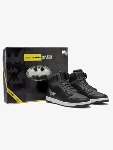 Image of Bewakoof Men's Black & Grey Dark Knight Reflective Color Block High Top Sneakers
