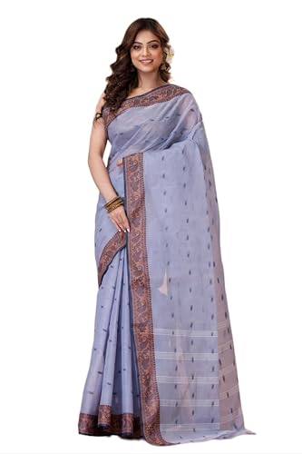 Image of Women's Traditional Bengal Tant Pure Cotton Design Border & Butta Tant Saree Without Blouse Piece