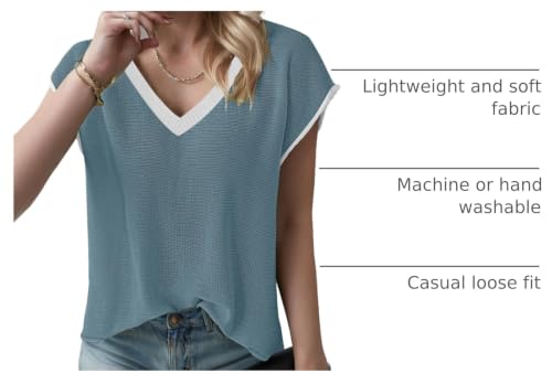Image of SAUKOLE Women's Sweater Vest Casual V Neck Cap Sleeve Knit Pullover Tops | 2026 Spring Clothes, Soft Knit Shirts, Short Sleeves T-shirts, Tunic Blouses, Sweater Tank Tops
