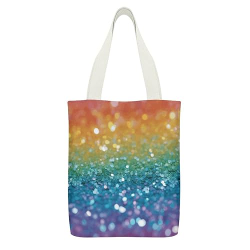 Sktnbm XB0601005 Canvas Tote Bag,Rainbow Sequins Background Print One-Shoulder Canvas Bag,Reusable Grocery Shopping Bags cover
