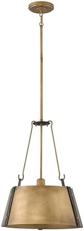 Hinkley Cartwright Medium One Light Drum Pendant, Adjustable Height, Bold Rivets, Rustic Brass with Oil Rubbed Bronze Accents