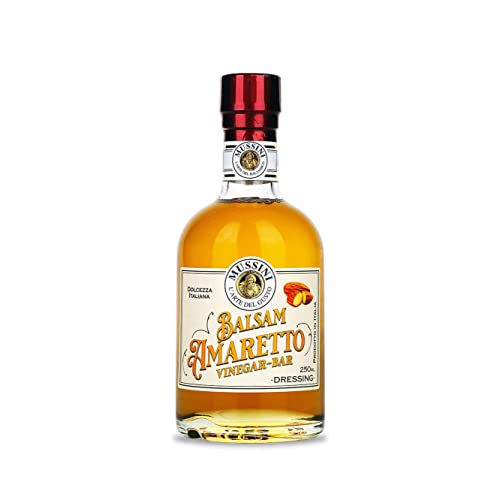Mussini Balsámico Vestidor Amaretto de Módena, sin alcohol, 250 ml bálsamo Vinegar Bar para bebidas sin alcohol y alcohólicas, aperitivos, platos principales, postres fabricados en Italia