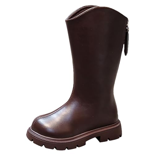 rismart Girl's Western Boots Back Zip Warm Lined Mid Calf Cowgirl Cowboy Riding Shoes