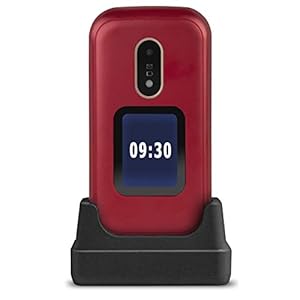 Doro 6060 – Téléphone 2G à Clapet Débloqué pour Seniors – Grandes Touches – Touche d’Assistance avec GPS – Socle Chargeur Inclus – Rouge