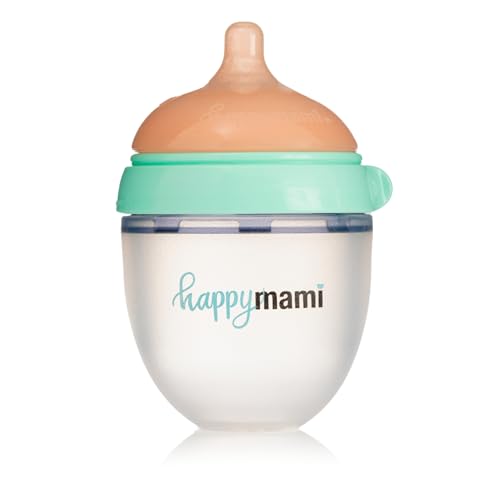 HappyMami, Biberón Diseñado a Medida,Tetina de Silicona Grado Alimentario,sin BPA, Doble Sistema Anticólicos, Apto para Lavavajillas, Para todo tipo de Lactancias (Turquesa 150ml)