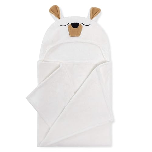 Image of Natemia Premium Ultra Soft Baby Hooded Towel - White Bear Animal Design - Newborn to Toddler - Made in Turkey