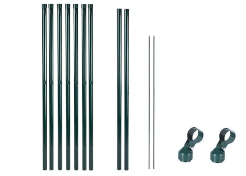 Garmix Zaunpfostenset Zaunpfahl Gartenzaun Metall 125cm Grün 7 Stück