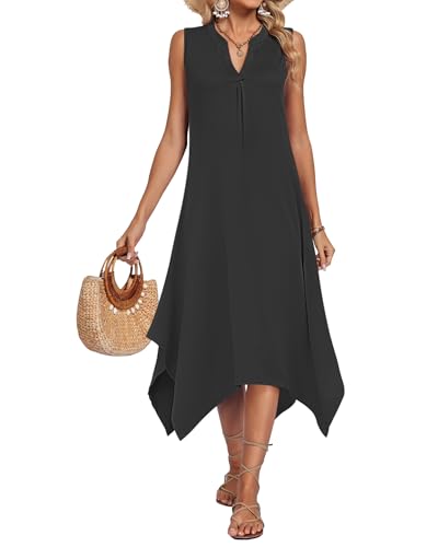 Image of AUSELILY Summer Dresses for Women 2026 Casual Sleeveless Sundress Asymmetrical Hem Tank Midi Dress with Pockets
