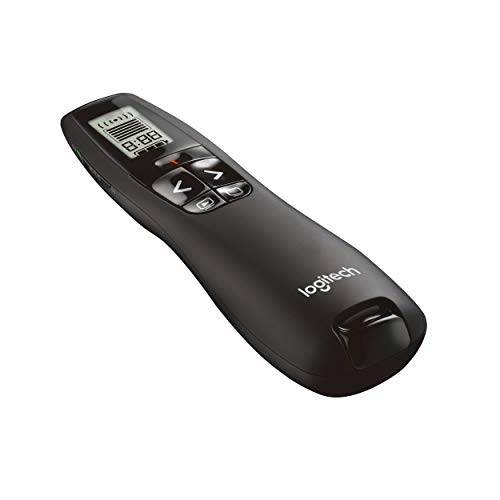 Logitech R700 Presenter, Kabellose 2.4 GHz Verbindung via USB-Empfänger, 30m Reichweite, Roter Laserpointer, LCD-Display mit Timer und Batterieanzeige, 6 Tasten, PC - Schwarz