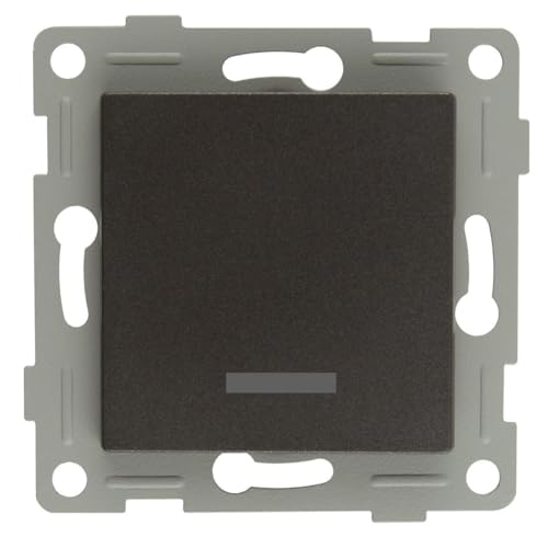 Pulsador luminoso empotrable, acabado en grafito, ideal para control de iluminación en diferentes ambientes y espacios.