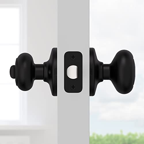 Image of Kwikset Cove Entry Door Knob with Lock and Key, Secure Keyed Handle Exterior Doorknob, Front Entrance and Bedroom, Matte Black, Pick Resistant SmartKey Rekey Security (Pack of 4)