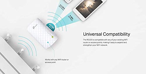 Product Image 1: TP-Link AC750 WiFi Extender (RE220), Covers Up to 1200 Sq.ft and 20 Devices, Up to 750Mbps Dual Band WiFi Range Extender, WiFi Booster to Extend Range of WiFi Internet Connection