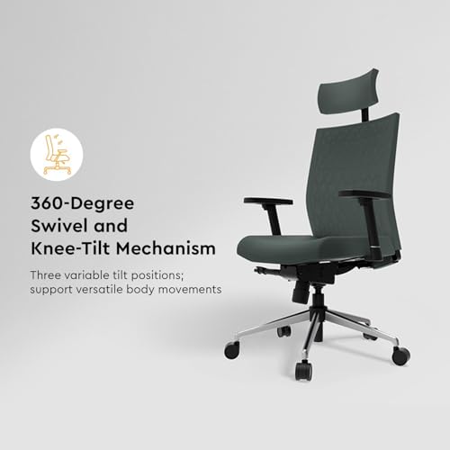 Image of Interio by Godrej Prime High Back Ergonomic Premium Cushioned Office /Study /Revolving Chair, 1 Year Warranty, Adjustable Height and Armrest Chair, Chrome Plated Steel Base (Earthstone)