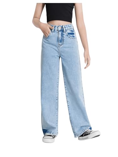 WDIRARA Girl's High Waisted Straight Leg Button Jeans Casual Pocket Denim Pants