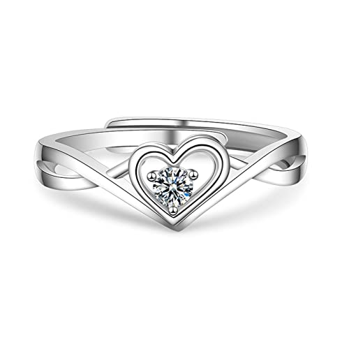 Bellitia Jewelry Anillos Corazón de Compromiso Promesa de Plata Esterlina 925 Chapado Platino, Anillo Ajustable con Circonita Cúbica para Mujeres