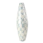 Deco 79 Mother of Pearl Shell Handmade Decorative Vase Tall Mosaic Centerpiece Vase with Blue Accents, Flower Vase for Home Decoration 10" x 10" x 33", Cream - Image 2