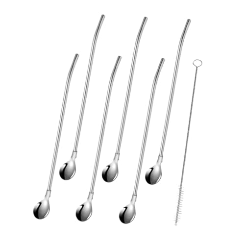 KICHOUSE Stainless Steel Straws Spoons 6 Pack Mixing Spoons Straw Kitchen Utensils for Cooking