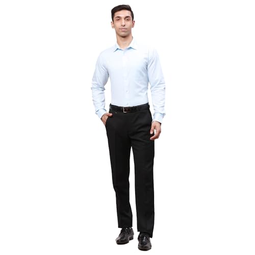 Image of Park Avenue Men's Cotton Polyester Blend Herringbone Pattern Slim Fit Semi Cutaway Collar Full Sleeve Formal Shirt