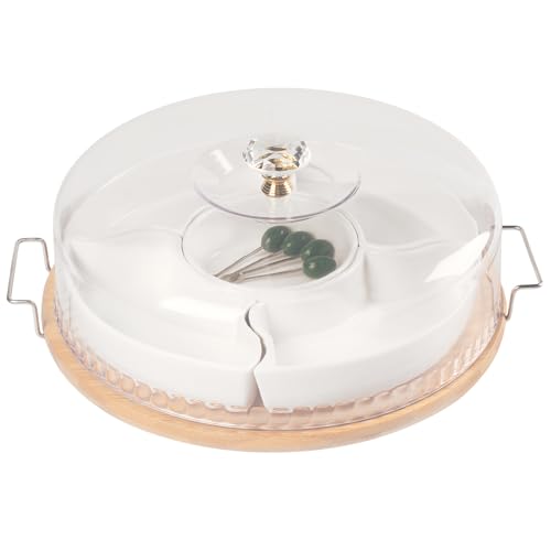 LIUYWYHCF Divided Snack Tray with Lid, 5 Removable Snack Deli Containers with 4 Forks for Party Serving Plate, Fruit Tray with Dips, Snacks, Reusable for Meal Prep, 11 Inch