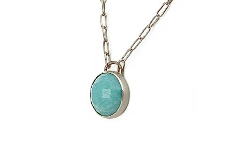Pendentif en argent or blanc et palladium avec amazonite fine