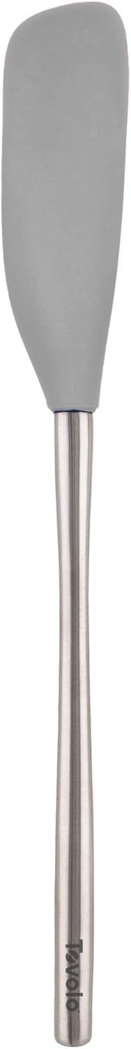 Tovolo Flex-Core langer Glasschaber, Pfannenwender, Edelstahlgriff, hitzebeständiger Silikonkopf mit gebogener Vorderseite zum Schöpfen und Schaben, spülmaschinenfest und BPA-frei, Austerngrau