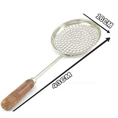 Black liger Stainless Steel Boondi Jhara with Wooden Handle Size 43x16 centimeters, Silver