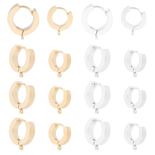 DICOSMETIC 24Pcs Huggie Hoop Earring Findings 24K Gold Plated Huggie Earring with Loop Stainless Steel Leverback Earrings Findings 12/15mm Round Earrings Hooks for Jewelry Making
