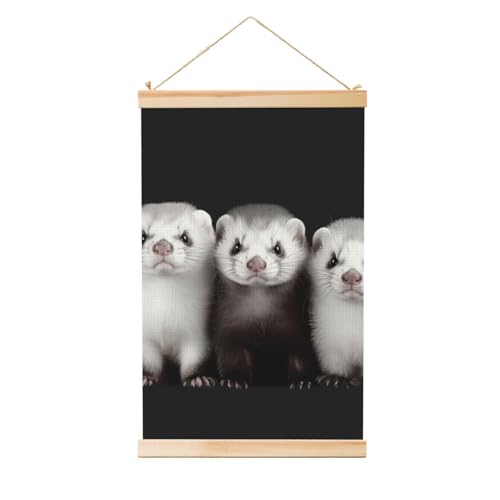Peinture murale furets cadeau idéal crémaillère - Toile prête à accrocher avec cadre bois