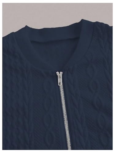 Verdusa Women's Cable Knit Zip Up Jacket Long Sleeve Baseball Collar Casual Bomber Jackets4