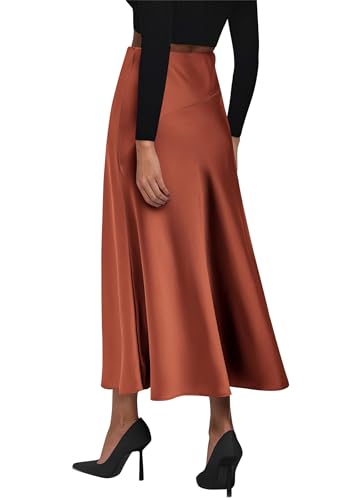 Image of KIRUNDO Women's Satin Maxi Skirt 2026 Summer Fall Trendy High Waisted Wedding Cocktail Party Work Silk A-Line Formal Skirts