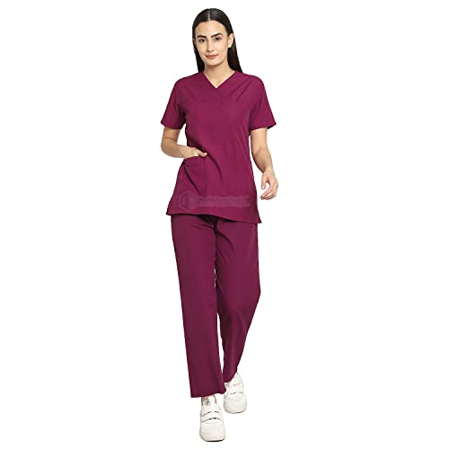 Image of IS IndoSurgicals Faux Wrap Scrub Suits for Doctors Women OT Dress (L, Wine)
