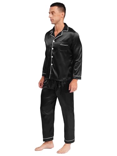 Men's Silk Satin Pajamas Set Long Sleeve Pjs Sets Classic Loungewear Button-Down Sleepwear2