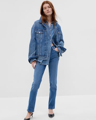 Image of Gap Women Straight Fit Mid Rise Mid Washed Jeans