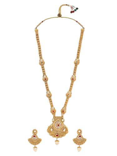 Image of Rubans Gold Plated Bridal Drop Pendant Jewellery Set with Earrings for Women