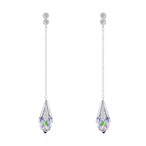 SBLING Platinum-Plated Color Change Multi-Teardrop Earrings Made with Aurora Borealis Austrian Crystals