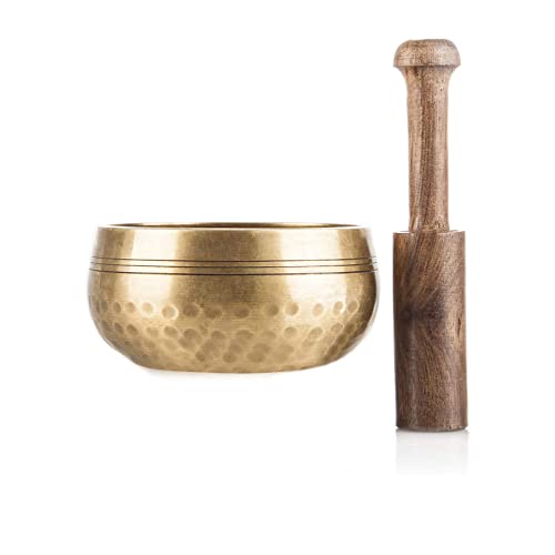 Quwewn Set Di Campane Tibetane - Ciotola Sonora Da Meditazione Artigianale Da 3,15" Per Yoga E Preghiera, Viene Fornita Con Bastone E Cuscino,8.5Cm