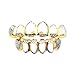 18K Gold Plated Two Tone Hollow Out Teeth Grillz Set – Hip Hop Mouth Grills, Fashion Accessory for Parties Streetwear Cosplay(Two-tone,Lower teeth)