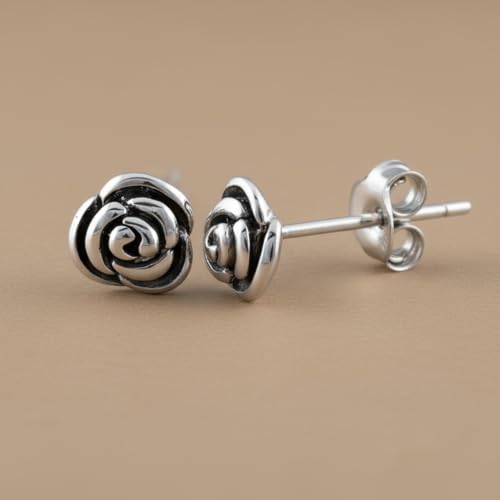 Sterling Silver Rose Flower Stud Earrings - 7mm2