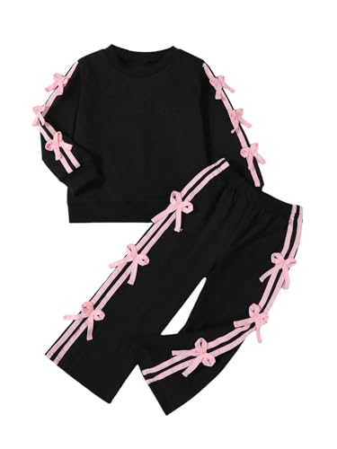Verdusa Girl's 2 Piece Coquette Tracksuit Striped Sweatshirt with Workout Pants Clothing Set