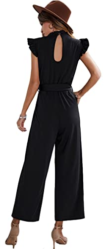 Chartou Women's Elegant Work Office Pleated Wide Leg Pants Jumpsuit With Pockets Romper Outfits (Small,Black) #TOP1
