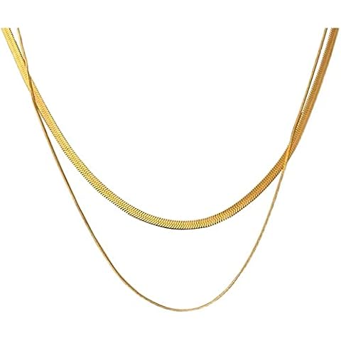 ERLOSYA 14k Gold Plated Snake Chain Necklaces for Women, Dainty Layered Herringbone Necklace for Woman, Cuban Rope Chain Choker Summer Waterproof Jewelry (Gold) Cover