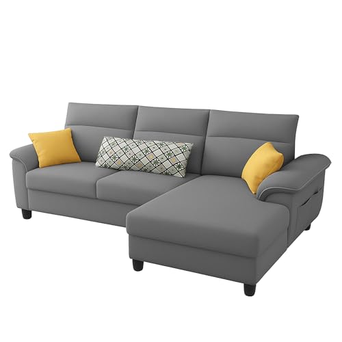 Image of Casaliving Seams RHS 4 Seater L Shape Sofa for Living Room (Dark Grey Fabric) Premium Fabric Sofa