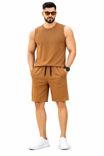 Image of Mack Jonney Men's Cotton Tracksuit | Self Print Stylish Tracksuit with Shorts | Comfortable All-Season Activewear-S246