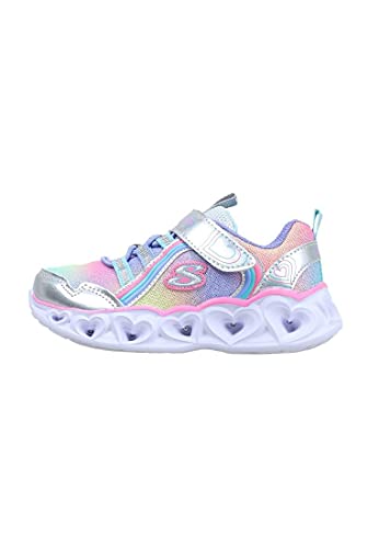 Skechers Heart Lights Rainbow LUX, Basket Fille, Argenté, 32 EU