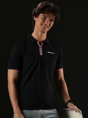 Image of TVS Originals Racing Men's Polo T-Shirt | 100% Polyester | Quick-Dry | Antimicrobial Finish | Zipper Placket | Reflective Branding | Lightweight Activewear | 200 GSM | Regular Fit