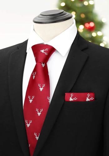 Image of HISDERN Ties for Men Classic Animal Tie and Pocket Square Set Jacquard Woven Silk Neckties Handkerchief Wedding Party